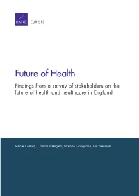 Future of Health Findings from a Survey of Stakeholders on the Future of Health and Healthcare in England