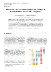 Informatics Concepts and Computational Thinking in K-12 Education: a Lithuanian Perspective