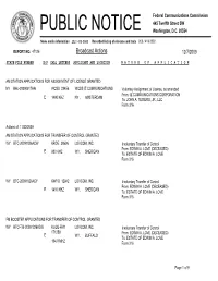 Broadcast Actions 12/7/2009