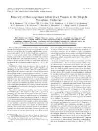 Diversity of Microorganisms Within Rock Varnish in the Whipple Mountains, California† K
