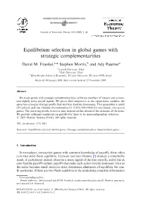 Equilibrium Selection in Global Games with Strategic Complementarities