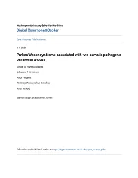 Parkes Weber Syndrome Associated with Two Somatic Pathogenic Variants in RASA1