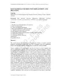 Raw Materials Use Reduction, Replacement, and Recycling - Tong Qiu