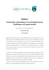 Webinar Universities Responding to Forced Displacement Challenges and Opportunities