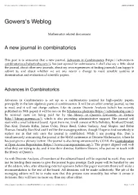 A New Journal in Combinatorics | Gowers's Weblog 20/01/21 00:09