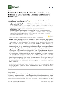 Distribution Patterns of Odonate Assemblages in Relation to Environmental Variables in Streams of South Korea