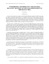 Interpreting Chamberlain's Reasonable Relation Between Access and Infringement in the Digital Millennium Copyright Act 2008 B.C