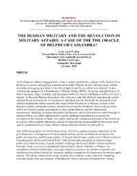 The Russian Military and the Revolution in Military Affairs: a Case of the the Oracle of Delphi Or Cassandra?