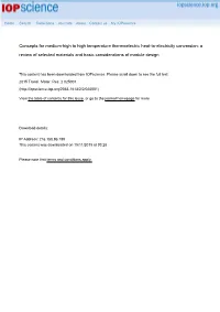 Concepts for Medium-High to High Temperature Thermoelectric Heat-To-Electricity Conversion: a Review of Selected Materials and Basic Considerations of Module Design