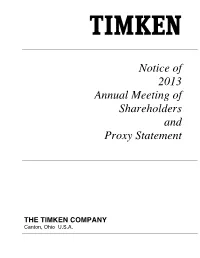 Notice of 2013 Annual Meeting of Shareholders and Proxy Statement