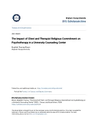 The Impact of Client and Therapist Religious Commitment on Psychotherapy in a University Counseling Center