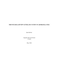 The Post-Delgamuukw Nature and Content of Aboriginal Title