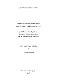 HARD-TO-REMEMBER NAMES THAN a RUSSIAN NOVEL” — Special Names, Their Significance, Types, and Relative Hierarchy in J