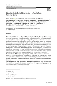 Education in Ecological Engineering—Aneedwhose Time Has Come