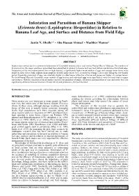 Erionota Thrax) (Lepidoptera: Hesperiidae) in Relation to Banana Leaf Age, and Surface and Distance from Field Edge