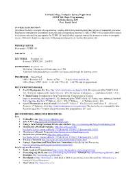 Linfield College, Computer Science Department COMP 161: Basic Programming Syllabus Spring 2015 Prof
