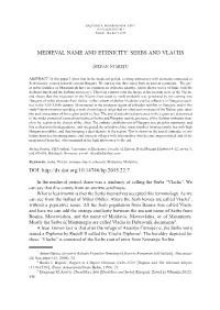 Medieval Name and Ethnicity: Serbs and Vlachs