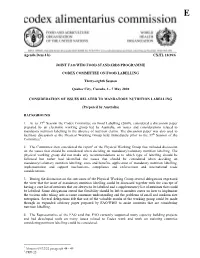 Consideration of Issues Related to Mandatory Nutrition Labelling