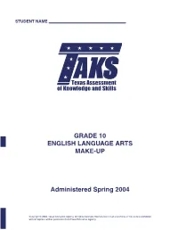 GRADE 10 ENGLISH LANGUAGE ARTS MAKE-UP Administered