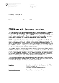 Media Release ETH Board with Three New Members