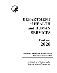 SAMHSA/HHS FY 2020 Justification of Estimates for Appropriations