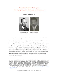 The African American Philosopher: the Missing Chapter in Mccumber on Mccarthyism