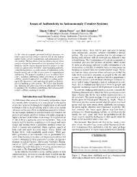 Issues of Authenticity in Autonomously Creative Systems