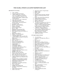 The Harea String Quartet Repertoire List