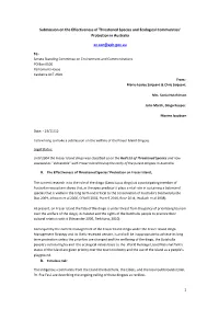 1 Submission on the Effectiveness of Threatened Species and Ecological Communities' Protection in Australia Ec.Sen@Aph.Gov.Au