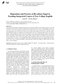 Disposition and Practice of Bi-Culture Input in Teaching Integrated Course of New College English Ling He1 Xiaobo Zhang2,*