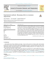 Experimental Methods: Measuring Effort in Economics Experiments