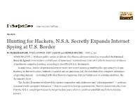 Hunting for Hackers, N.S.A. Secretly Expands Internet Spying at U.S. Border - Nytimes.Com