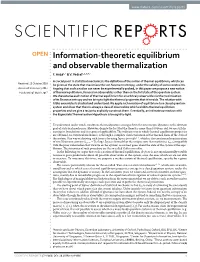 Information-Theoretic Equilibrium and Observable Thermalization F