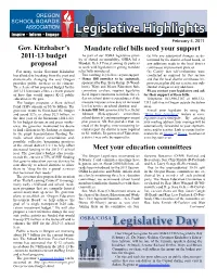Legislative Highlights Inspireinspire •• Informinform •• Involveengage February 4, 2011 Gov