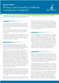 Primary and Secondary Textbook Complexity in England