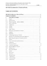 SECTION 5A-Subsection 9: Electrical Works TABLE of CONTENTS
