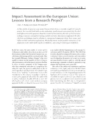 Impact Assessment in the European Union: Lessons from a Research Project* Claire A