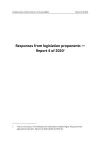 Responses from Legislation Proponents — Report 4 of 20201