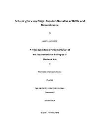 Returning to Vimy Ridge: Canada's Narrative of Battle and Remembrance