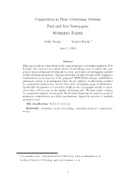 Competition in Print Advertising Between Paid and Free Newspapers Working Paper