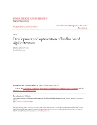 Development and Optimization of Biofilm Based Algal Cultivation Martin Anthony Gross Iowa State University