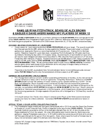 Rams Qb Ryan Fitzpatrick, Bears De Alex Brown & Eagles K David Akers Named Nfc Players of Week 12