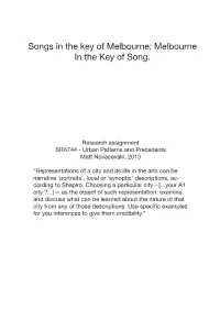 Songs in the Key of Melbourne; Melbourne in the Key of Song