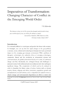 Imperatives of Transformation: Changing Character of Conﬂict in the Emerging World Order