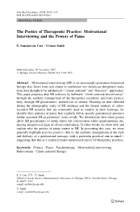 The Poetics of Therapeutic Practice: Motivational Interviewing and the Powers of Pause