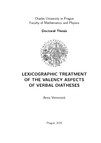 Lexicographic Treatment of the Valency Aspects of Verbal Diatheses
