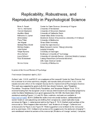 Replicability, Robustness, and Reproducibility in Psychological Science