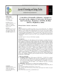 A Checklist of Dragonfly (Odonata: Anisoptera) Diversity in the Campus