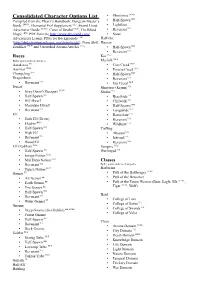 Consolidated Character Options List