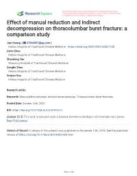 Effect of Manual Reduction and Indirect Decompression on Thoracolumbar Burst Fracture: a Comparison Study